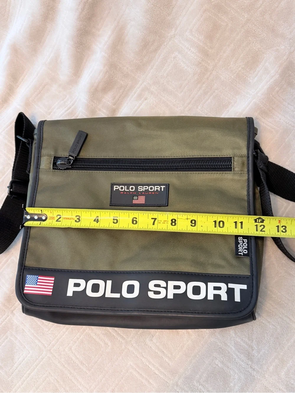 Vintage 90s Ralph Lauren Polo Sport Messenger Bag Olive Green Nylon - flag logo